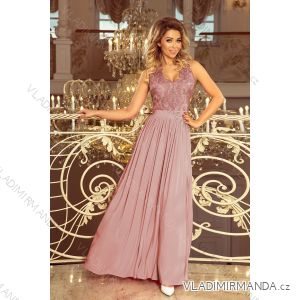 215-5 LEA long sleeveless dress with embroidered cleavage - TAUPE
 NMC-215-5