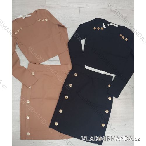 Súprava sa cvočky tričko dlhý rukáv a sukne (s-xl) Poľská moda JMK19047
