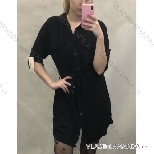 Šaty košeľové 3/4 dlhý rukáv dámske s viazaním v páse (uni s-l) TALIANSKÁ MÓDA IM920014