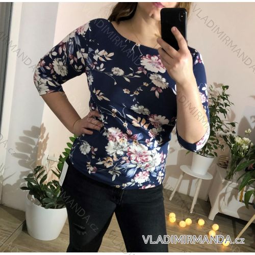 Tričko s 3/4 rukávom kvetmi dámske (uni L-XL) Taliansko MÓDA IM519071XL