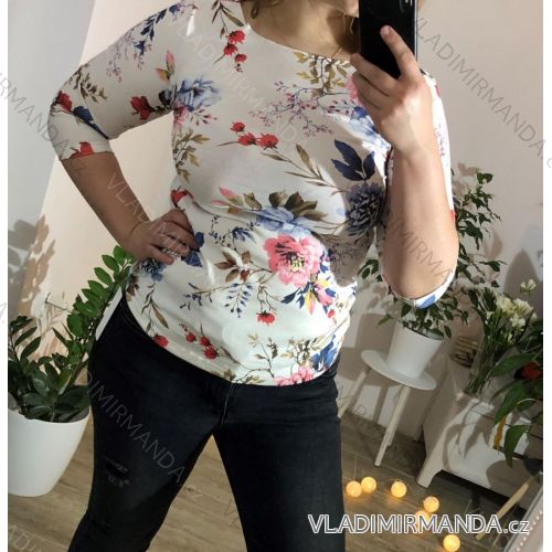 Tričko s 3/4 dlhým rukávom dámske květ (uni L-XL) TALIANSKÁ MÓDA IM518080XL