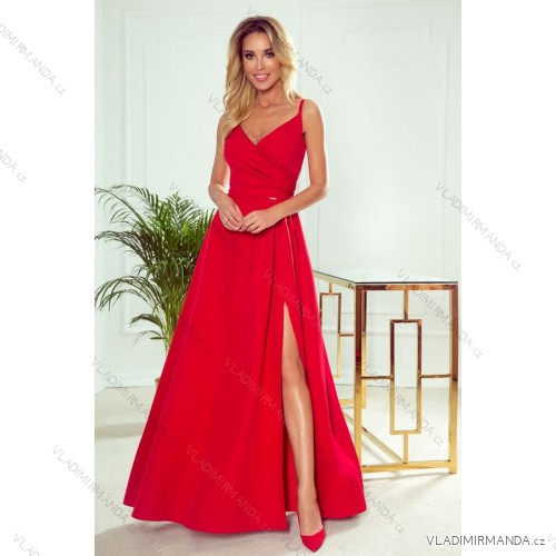 299-1 CHIARA elegantné maxi šaty s remienkami - červené
