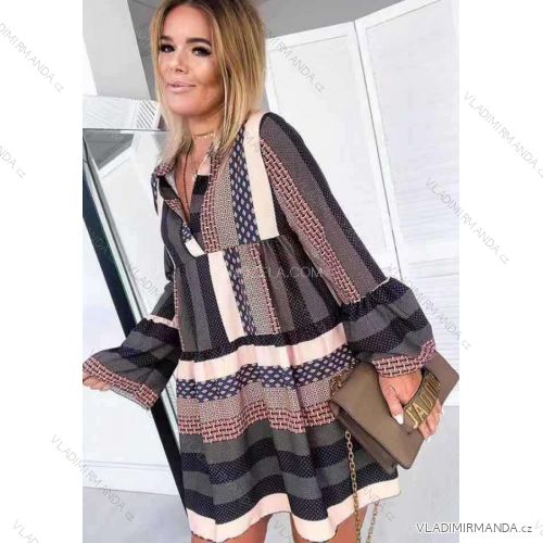 Šaty letné košeľové dlhý rukáv dámske (UNI S / L) TALIANSKÁ MÓDA IMK20354