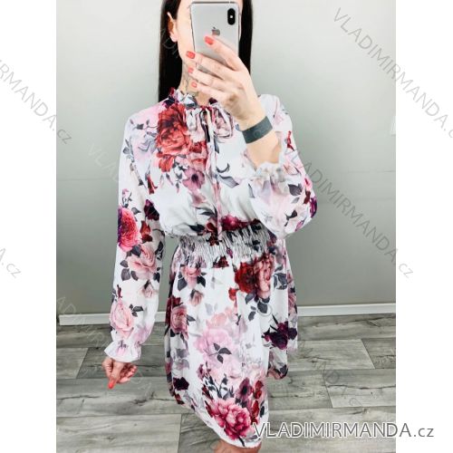 Šaty elegantní letní dlouhý rukáv květované dámské (UNI S/L) ITALSKÁ MÓDA IMK20440