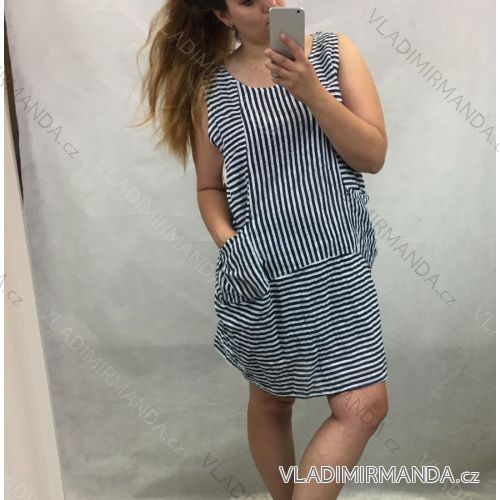 Šaty letní na široká ramínka proužek dámské nadrozměrné (UNI XL/XXL) ITALSKÁ MÓDA IM720202
