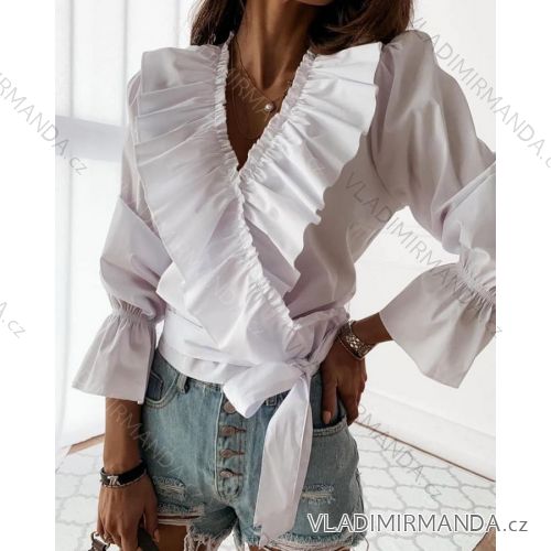 Halenka elegantní dlouhý rukáv s volánky dámská (UNI S/M) ITALSKÁ MÓDA IMM20939