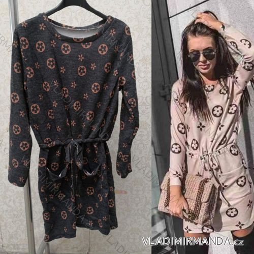 Šaty elegantní dlouhý rukáv s kapsami dámské (UNI S/L) ITALSKÁ MÓDA IMY20108