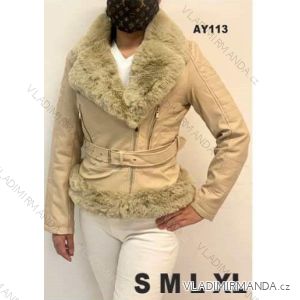 Bunda koženková dlouhý rukáv s kožíškem dámská (S-XL) ITALSKÁ MÓDA IMM20AY113