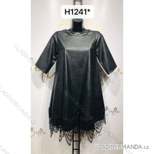 Šaty elegantní koženkové 3/4 dlouhý rukáv s krajkou dámské (UNI S/M) ITALSKÁ MODA IMM20H1241