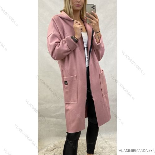 Kabát flaušový na zip dlouhý rukáv s kapucí dámská (uni M- XL) ITALSKá MóDA IMC20587