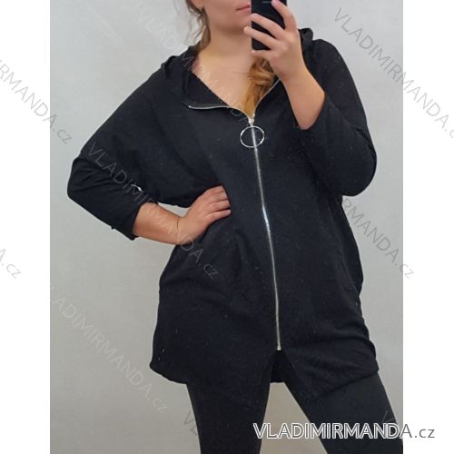 Mikina dlouhý rukáv na zip s kapucí dámská (L/2XL ONE SIZE) ITALSKÁ MÓDA IMD21588