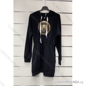 Šaty mikinové dlouhý rukáv s kapucí dámské (UNI S/L) ITALSKÁ MÓDA IMK20776