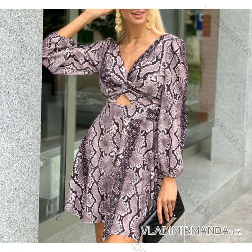 Šaty elegantní dlouhý rukáv s hadím vzorem dámské (UNI S/L) ITALSKÁ MÓDA IMK20542