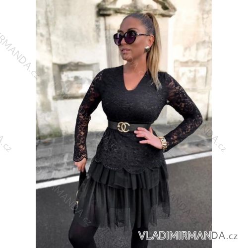 Šaty elegantní krajkové dlouhý rukáv dámské (S/M ONE SIZE) ITALSKÁ MÓDA IMM201714