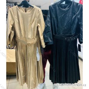 Šaty koženkové dlouhý rukáv dámské (S-XL) ITALSKÁ MÓDA IMWD20506