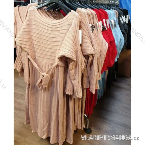 Šaty pletené teplé dlouhý rukáv dámská (S/M ONE SIZE) ITALSKÁ MÓDA IMN20106