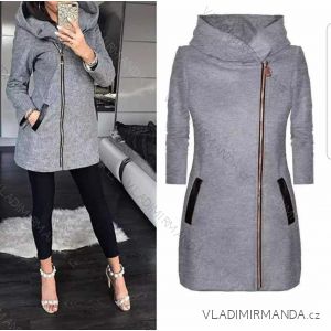 Kabát flaušový teplý na zips s kapucňou dámsky (M-2XL) TALIANSKÁ MÓDA IMWD20593