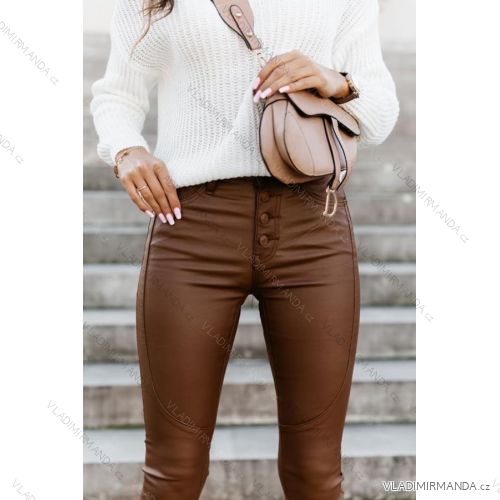 Nohavice elegantné dlhé koženkové dámske (XS-XL) JEANS JWA20139
