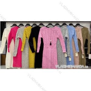 Šaty pletené elegantný dlhý rukáv dámske (S / M / L ONE SIZE) TALIANSKÁ MÓDA IMWD20714