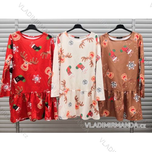 Šaty elegantní vánoční dlouhý rukáv dámské (S/M/L ONE SIZE) ITALSKÁ MÓDA vánoční