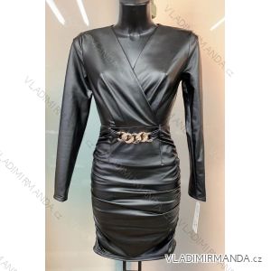 Šaty koženkové dlhý rukáv dámske (S-XL) TALIANSKÁ MÓDA IMWD20975