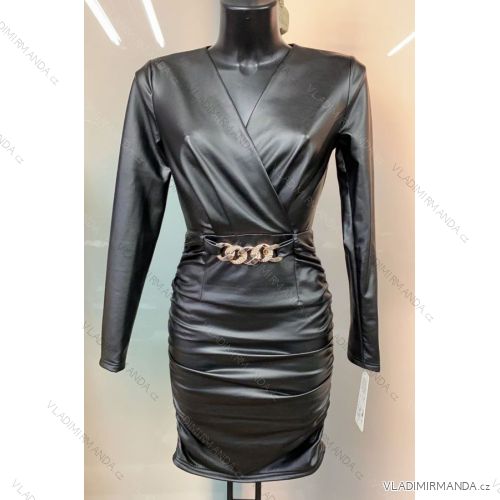 Šaty koženkové dlhý rukáv dámske (S-XL) TALIANSKÁ MÓDA IMWD20975