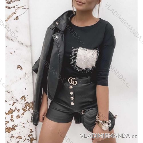 Kraťasy šortky elegantní koženkové s páskem dámské (S-XL) ITALSKÁ MÓDA IMWD21549