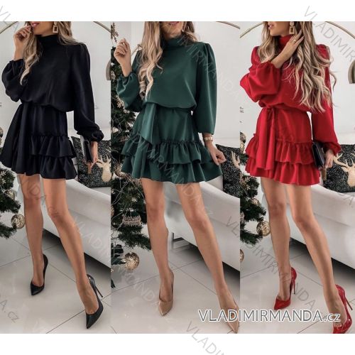 Šaty elegantné dlhý rukáv so stojačikom dámske (S / M ONE SIZE) TALIANSKÁ MÓDA IMWD201482