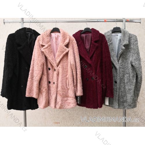 Kabát kožúšok teddy dlhý rukáv na gombíky dámsky (S / M / L ONE SIZE) TALIANSKÁ MÓDA IMWY21004
