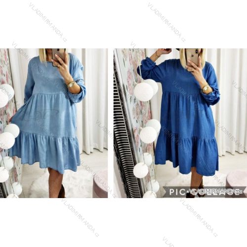 Šaty elegantné riflové dlhý rukáv dámske (S / M ONE SIZE) TALIANSKÁ MÓDA IMWL21010