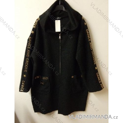 Kabát beránek dlouhý rukáv na zip s kapucí dámská (UNI L/2XL) ITALSKÁ MÓDA IMG20222
