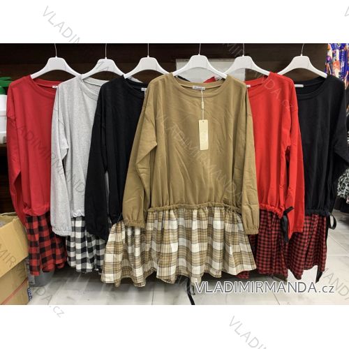 Šaty elegantné dlhý rukáv dámske (S / M ONE SIZE) TALIANSKÁ MÓDA IMWD201149 hnedá S / M one size