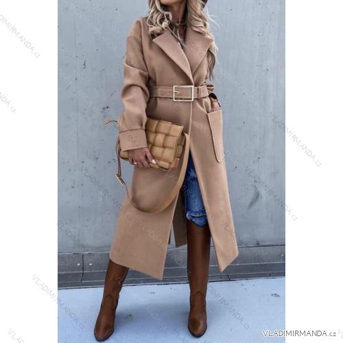 Kabát dlhý flaušový na gombíky s opaskom dámsky (S-XL) TALIANSKÁ MÓDA IMWD21670