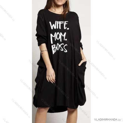 Šaty dlhý rukáv dámske nadrozmerné (XL / 2XL / 3XL ONE SIZE) TALIANSKÁ MÓDA IMWK21131