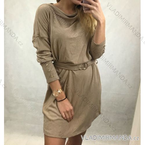 Šaty s opaskom dlhý rukáv dámsky (S / M ONE SIZE) TALIANSKÁ MÓDA IMD201710 / DR