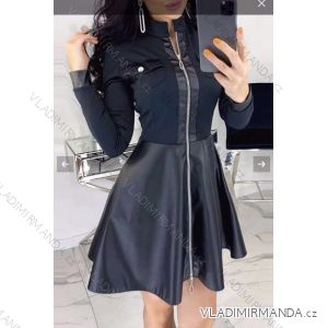 Šaty koženkové s čipkou dlhý rukáv dámske (S-XL) TALIANSKÁ MÓDA IMWD211013