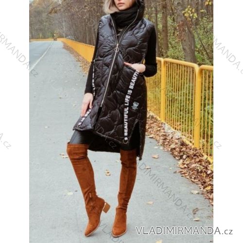 Vesta jarné dlhá na zips s kapucňou dámska (S / M ONE SIZE) TALIANSKÁ MÓDA IMWD211014
