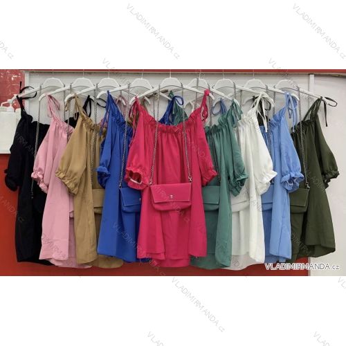 Šaty elegantné krátky rukáv s kabelkou dámske (S / M ONE SIZE) TALIANSKÁ MÓDA IMWD211411