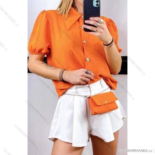 Košele / Blúzka elegantný s kabelkou krátky rukáv dámska (S / M ONE SIZE) TALIANSKÁ MÓDA IMWP21092