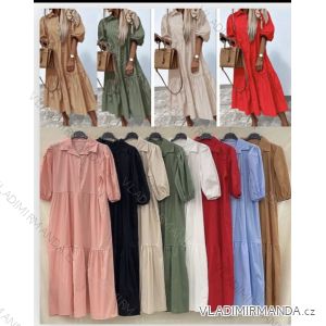 Šaty dlhé košeľové krátky rukáv dámske (S / M ONE SIZE) TALIANSKÁ MÓDA IMWD211625