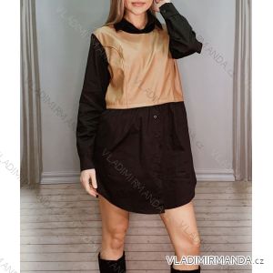 Šaty elegantní košilové s koženkou dámské (S/M ONE SIZE) ITALSKÁ MÓDA IMWD212205