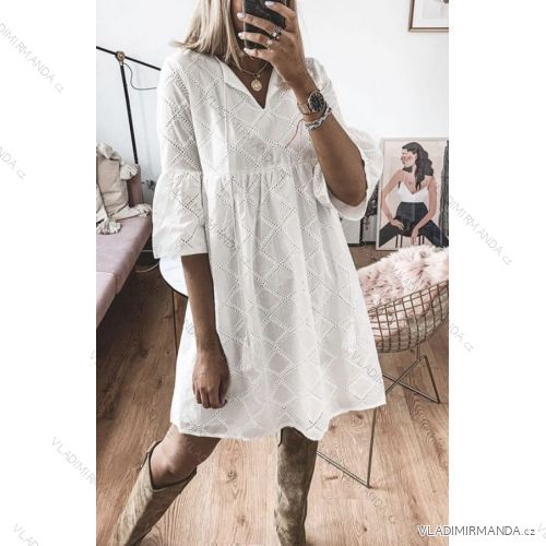 Šaty krajkové bavlnené 3/4 dlhý rukáv dámske (S / M ONE SIZE) TALIANSKÁ MÓDA IMWD212351
