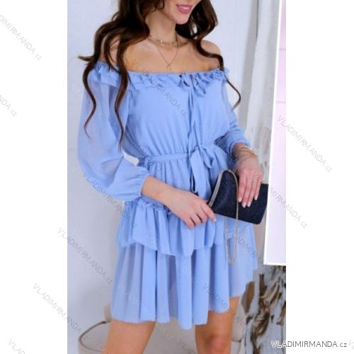 Šaty šifónové carmen cez ramená dlhý rukáv dámske (S / M ONE SIZE) TALIANSKÁ MÓDA IMWD212392