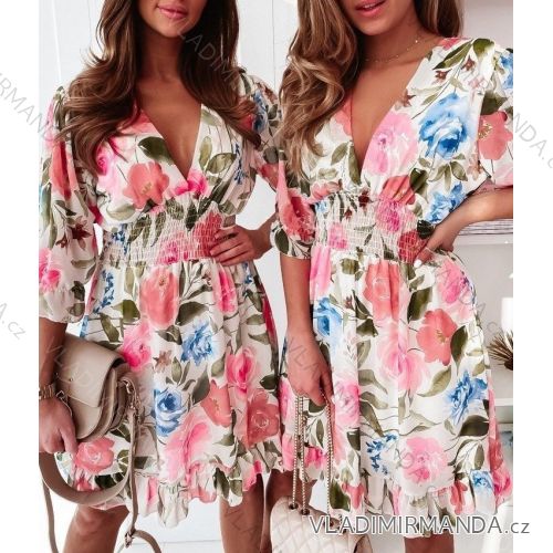Šaty elegantné dlhý rukáv kvetované dámske (S / M ONE SIZE) TALIANSKÁ MÓDA IMWD212420