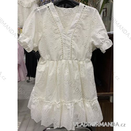 Šaty čipkované bavlnené krátky rukáv dámske (S / M ONE SIZE) TALIANSKÁ MÓDA IMWD212426