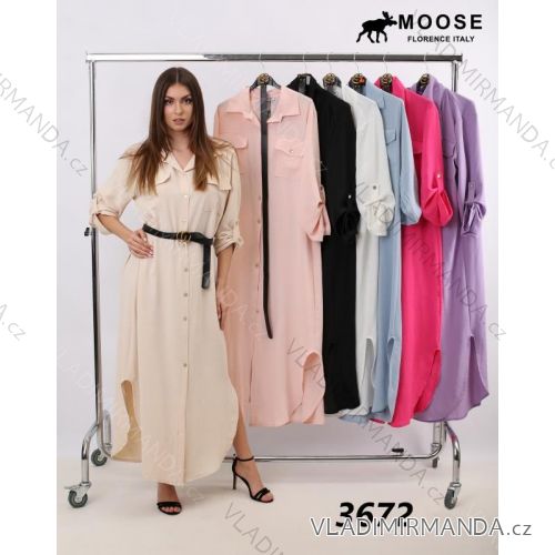 Šaty dlhé košeľové krátky rukáv dámske (S / M ONE SIZE) TALIANSKÁ MÓDA IM9213672