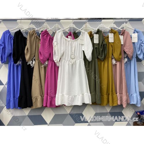 Šaty elegantný s príveskom krátky rukáv dámske (S / M ONE SIZE) TALIANSKÁ MÓDA IM921243