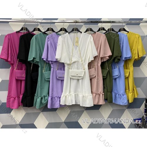 Šaty elegantný s kabelkou krátky rukáv dámske (S / M ONE SIZE) TALIANSKÁ MÓDA IM921247