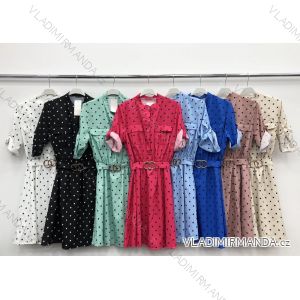 Šaty elegantné košeľové krátky rukáv puntík dámske (S / M ONE SIZE) TALIANSKÁ MÓDA IMWD212461