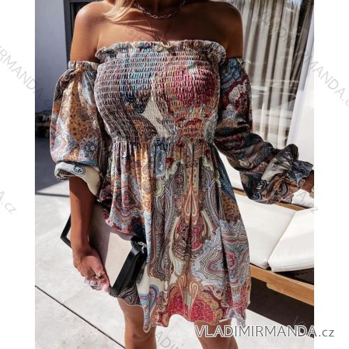 Šaty elegantné letné carmen dlhý rukáv dámske (S / M ONE SIZE) TALIANSKÁ MÓDA IMM21584
